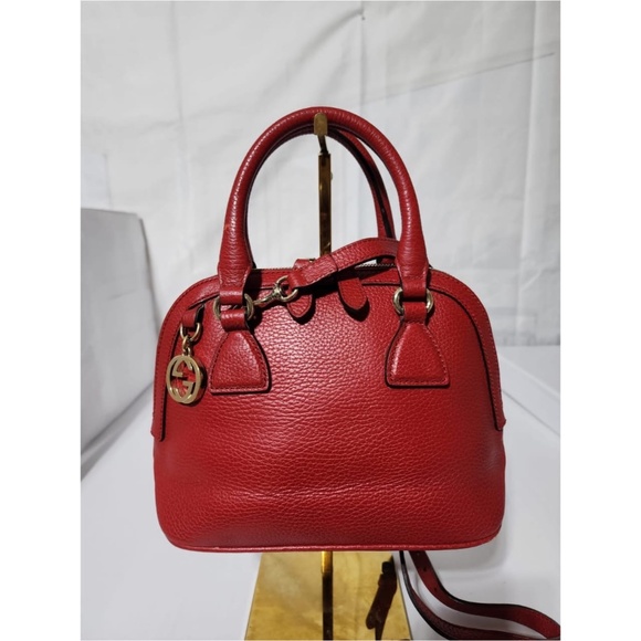 Authentic GUCCI Dollar Calfskin Small GG Charm Dome Bag Red - Picture 1 of 14